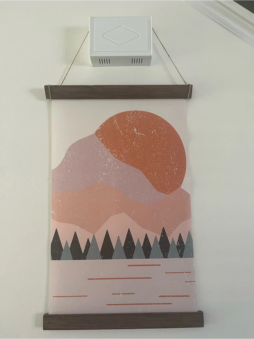 Muted Pink and Terracotta Mountain Print Wall Hanging